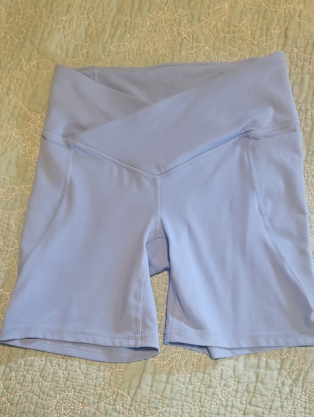 Fabletics Light Blue Crossover Bike Shorts